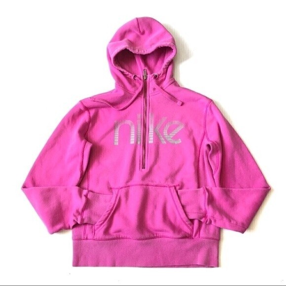NIKE Y2K Hoodie Sweatshirt Barbiecore retro pink logo spell front half zip M - Picture 6 of 13